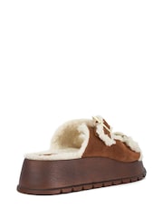 Dune London Brown Lazio Flatform Shearling Sandals - Image 2 of 5