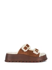 Dune London Brown Lazio Flatform Shearling Sandals - Image 3 of 5