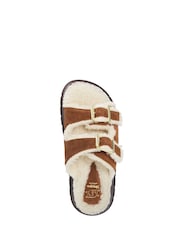 Dune London Brown Lazio Flatform Shearling Sandals - Image 4 of 5