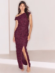 Lipsy Wine 3D Textured Off The Shoulder Gathered Waist Maxi Dress - Image 1 of 5