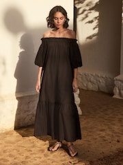 Black Off Shoulder Maxi Dress - Image 1 of 8