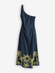 Navy/Yellow One Shoulder Wrap Maxi Dress - Image 7 of 9