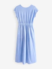 Blue 100% Cotton Summer Midi T-Shirt Dress - Image 6 of 8