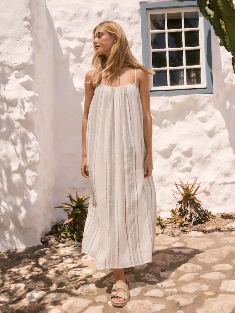 כחול  - Volume Cotton Maxi Dress - Image 1 of 9