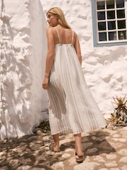 כחול  - Volume Cotton Maxi Dress - Image 3 of 9