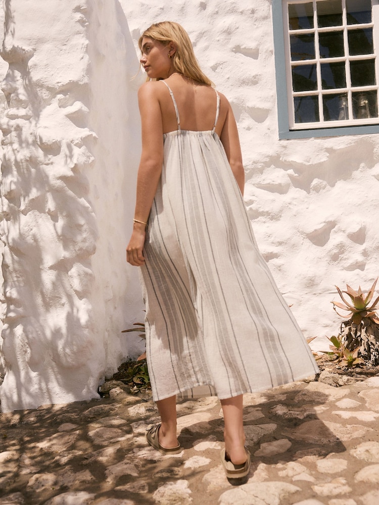 כחול  - Volume Cotton Maxi Dress - Image 3 of 9