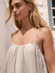 כחול  - Volume Cotton Maxi Dress - Image 5 of 9