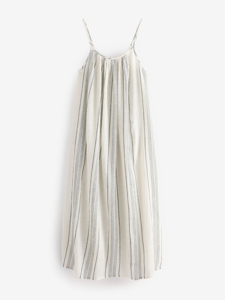 כחול  - Volume Cotton Maxi Dress - Image 6 of 9
