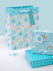 Hallmark Blue Cute Elephants New Baby Gift Bag And Gift Wrap Set - Image 1 of 4