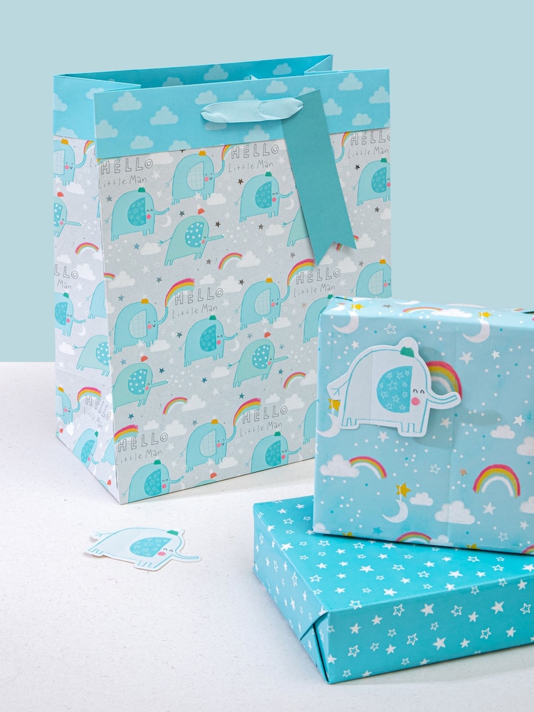 Hallmark Blue Cute Elephants New Baby Gift Bag And Gift Wrap Set - Image 1 of 4