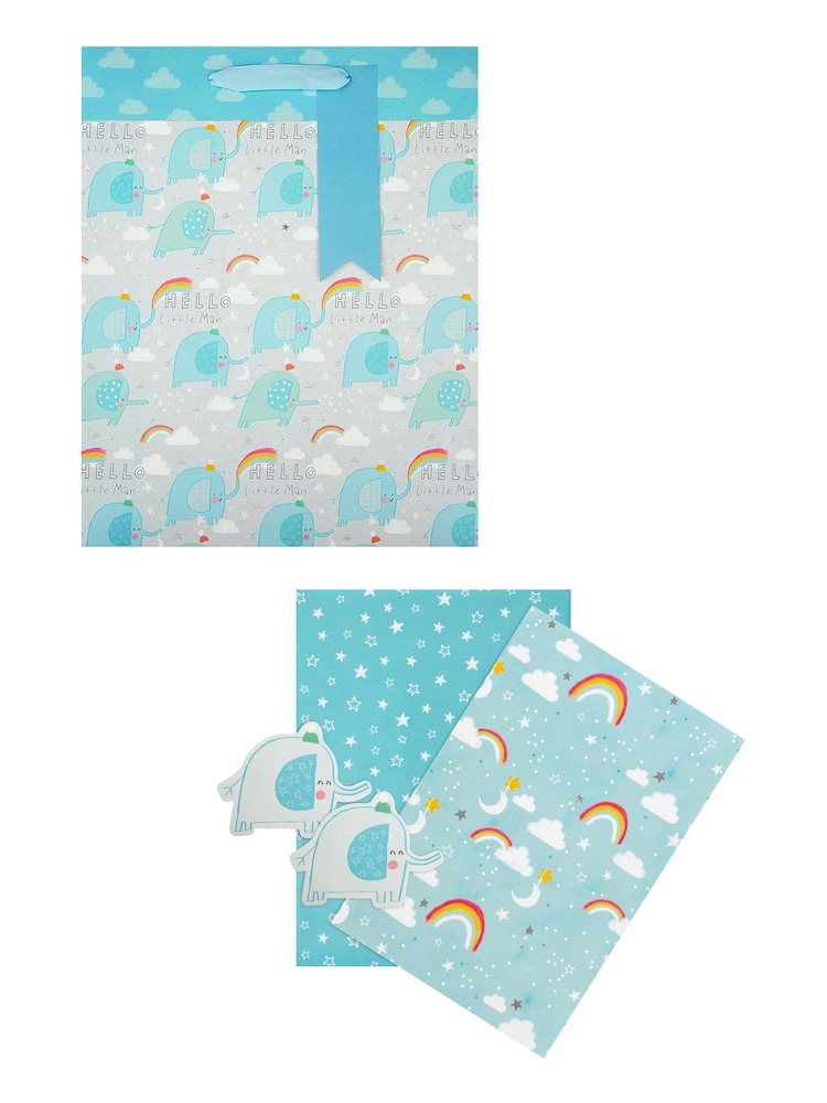 Hallmark Blue Cute Elephants New Baby Gift Bag And Gift Wrap Set - Image 2 of 4
