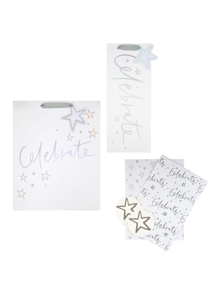 Hallmark White Celebration Gift Bag, Bottle Bag And Gift Wrap Set - Image 2 of 4