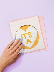 Hallmark Pink New Baby Reversible 'It's A Girl' Sequin Card - Image 1 of 4