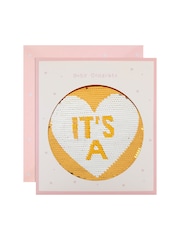 Hallmark Pink New Baby Reversible 'It's A Girl' Sequin Card - Image 2 of 4