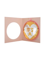 Hallmark Pink New Baby Reversible 'It's A Girl' Sequin Card - Image 4 of 4