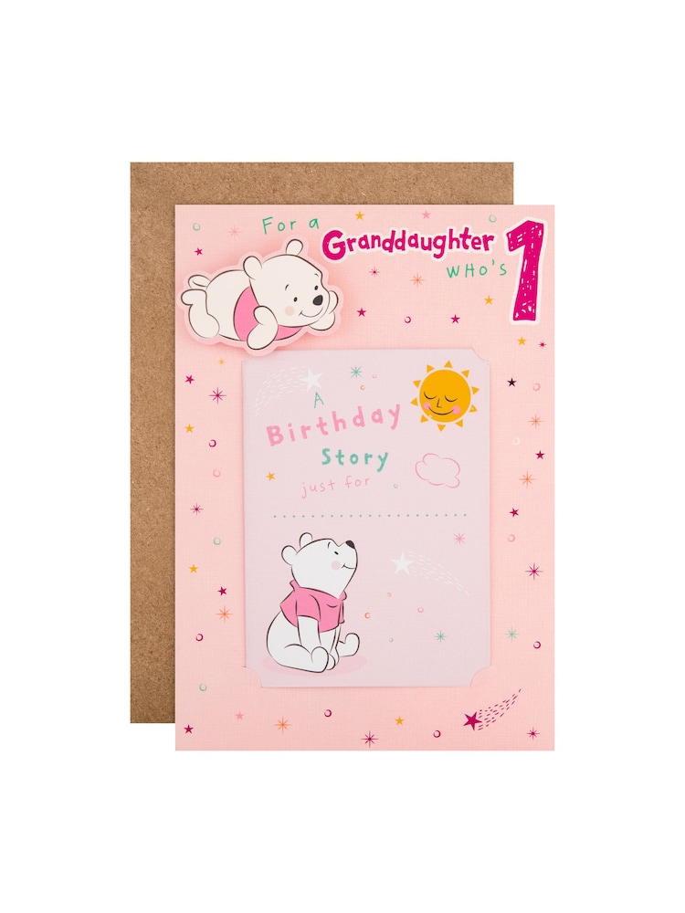 Hallmark Pink Granddaughter Winnie The Pooh 1st Birthday Card - Image 2 of 4