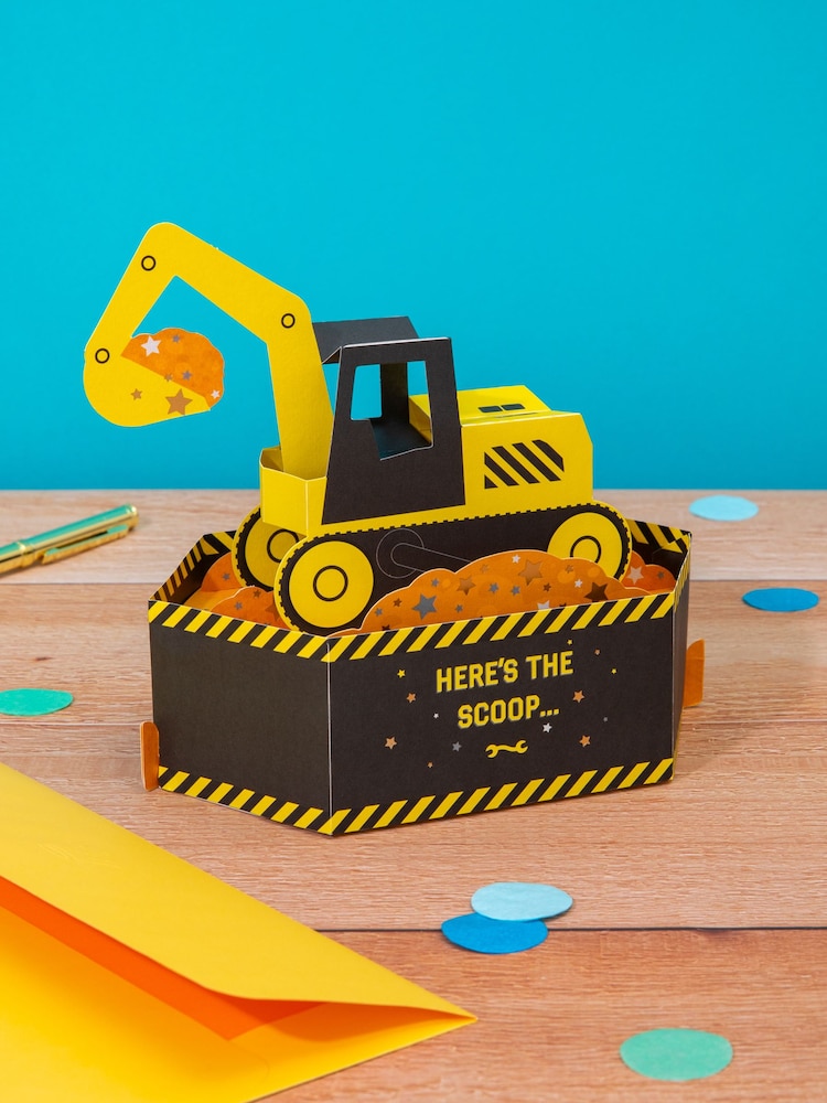 Hallmark Yellow Kids Birthday Card 3D Pop-Up Digger Design - Image 1 of 4