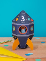 Hallmark Blue 3rd Birthday Card for Son 3D Pop-Up Rocket - Image 1 of 4