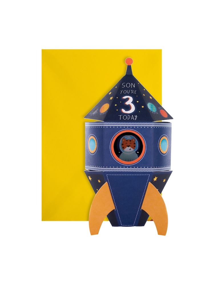 Hallmark Blue 3rd Birthday Card for Son 3D Pop-Up Rocket - Image 2 of 4