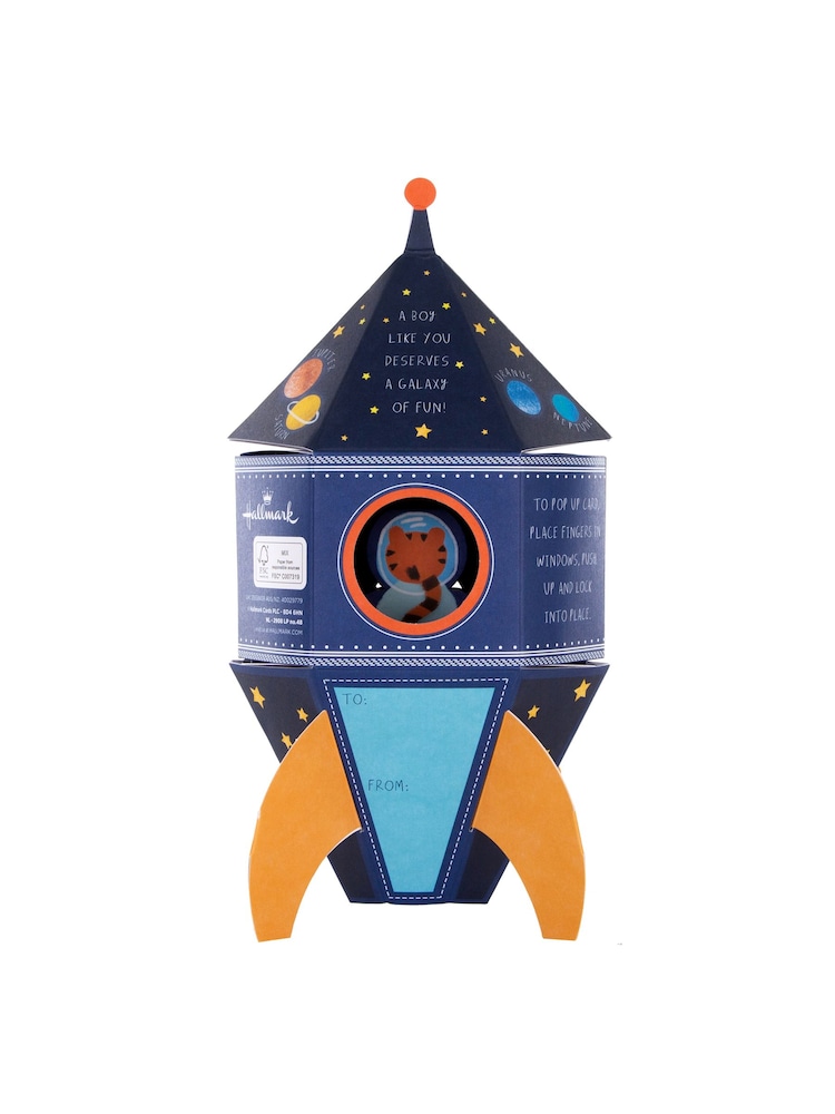 Hallmark Blue 3rd Birthday Card for Son 3D Pop-Up Rocket - Image 4 of 4