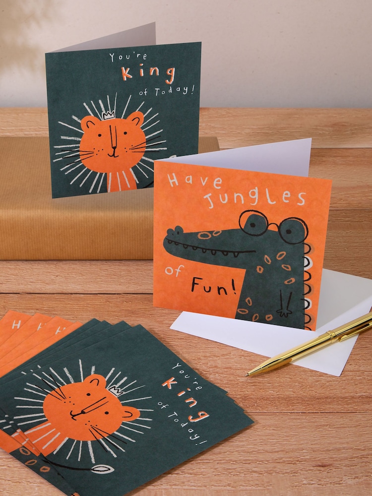 Hallmark 10 Pack Orange Kids Birthday Cards In 2 Animal Designs - Image 1 of 4