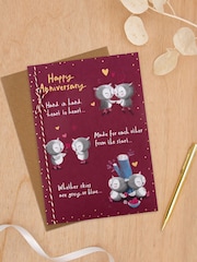 Hallmark Burgundy Red Illustrated Owl Design Anniversary Card with Verse - Image 1 of 4