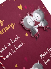 Hallmark Burgundy Red Illustrated Owl Design Anniversary Card with Verse - Image 3 of 4