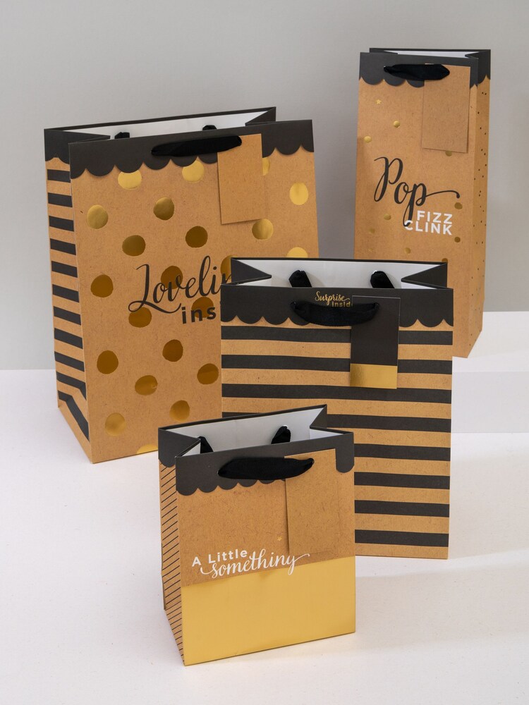 Hallmark 4 Pack Kraft Gift Bags In Contemporary Designs - Image 1 of 4