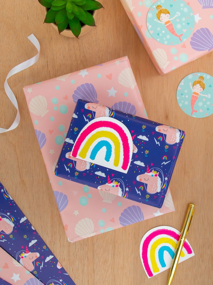 Hallmark Multi Unicorn And Mermaid Gift Wrap 4 Sheets 4 Tags Set - Image 1 of 4