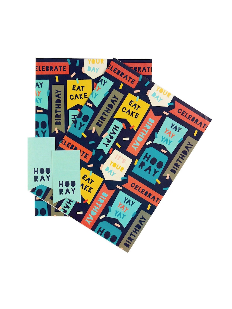 Hallmark Multi Birthday Gift Wrap 4 Sheets 4 Tags 1 Design - Image 4 of 4