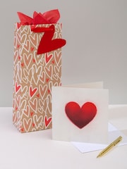 Hallmark Red Heart Design Bottle Bag, Tissue And Card Set - Image 1 of 4
