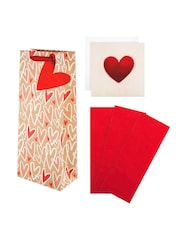 Hallmark Red Heart Design Bottle Bag, Tissue And Card Set - Image 2 of 4