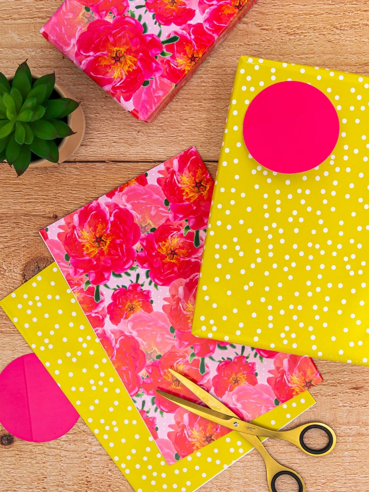 Hallmark Pink Floral And Spotty Gift Wrap 4 Sheets 4 Tags - Image 1 of 4