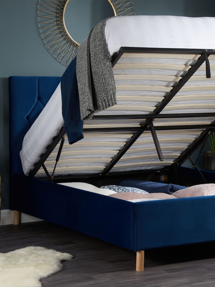 Birlea Blue Loxley Upholstered Fabric End Lift Ottoman Storage Bed - Image 2 of 5