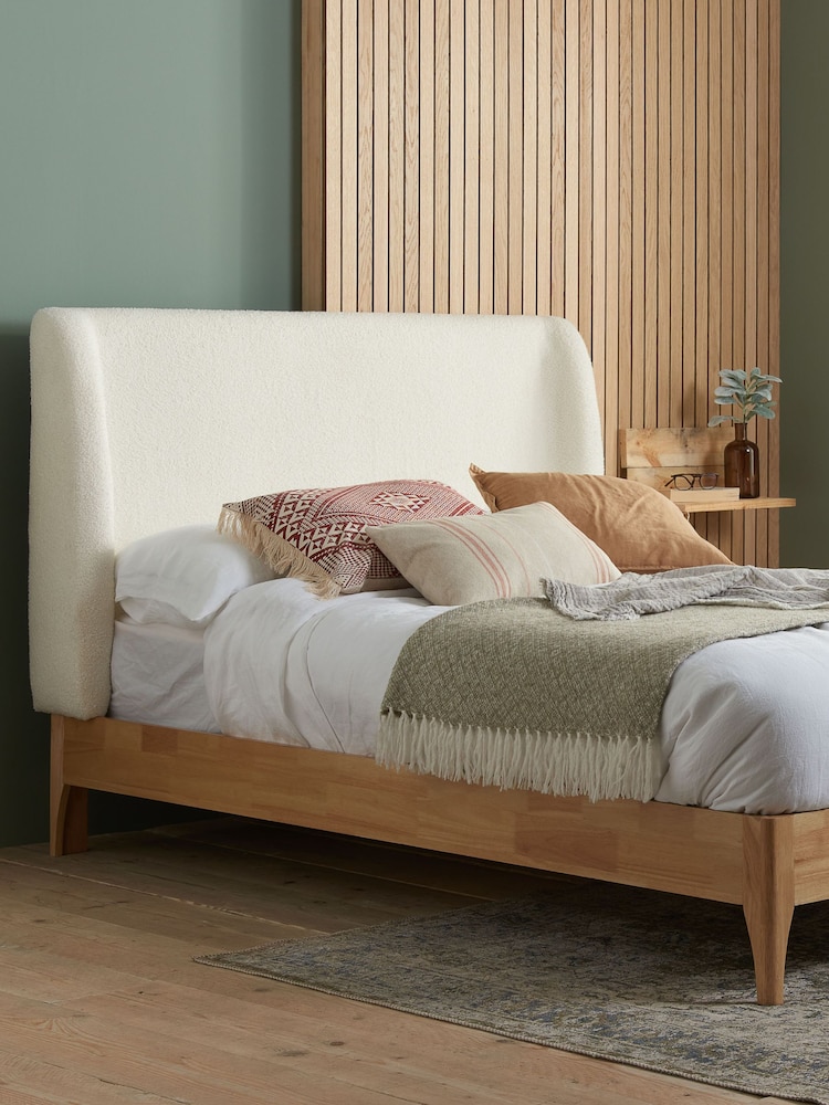 Birlea White Halfden Boucle & Wooden Bed - Image 1 of 5