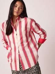 Red/Ecru Stripe Oversized 100% Cotton Shirt - Image 1 of 5
