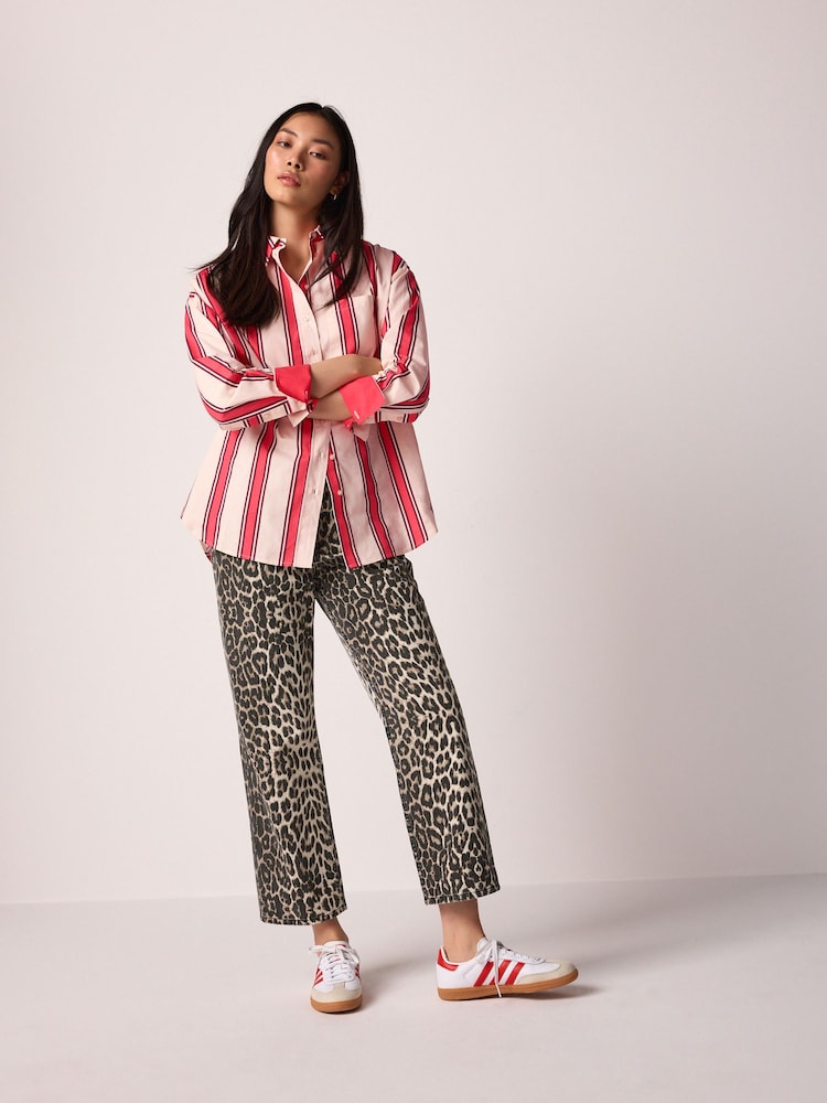 Red/Ecru Stripe Oversized 100% Cotton Shirt - Image 2 of 5