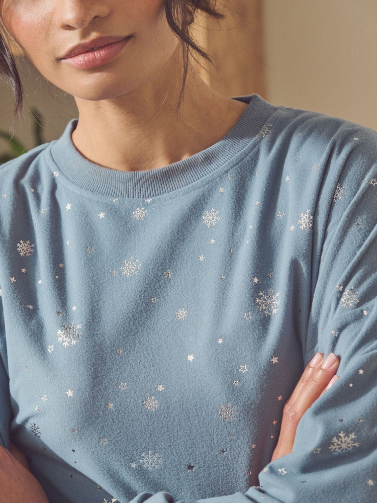 Blue Snowflake Christmas Cosy Long Sleeve Pyjamas - Image 3 of 9