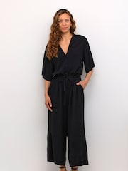 Soaked in Luxury Zaya Cropped Half Sleeve Black Jumpsuit - Image 1 of 4