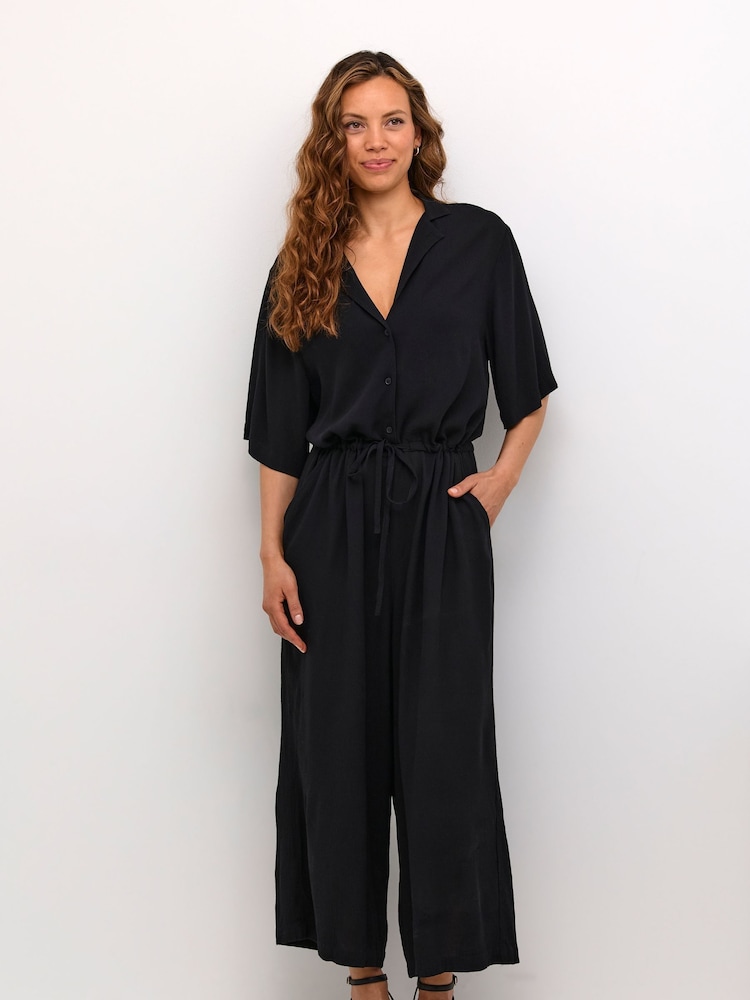 Soaked in Luxury Zaya Cropped Half Sleeve Black Jumpsuit - Image 1 of 4