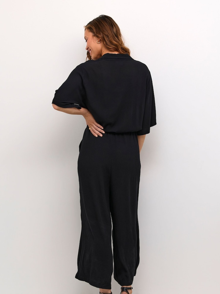 Soaked in Luxury Zaya Cropped Half Sleeve Black Jumpsuit - Image 2 of 4