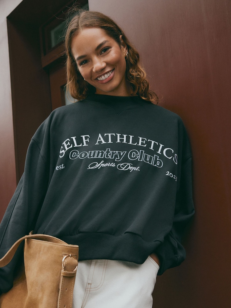 self. Black Crew Neck Sweat Top - Image 1 of 1