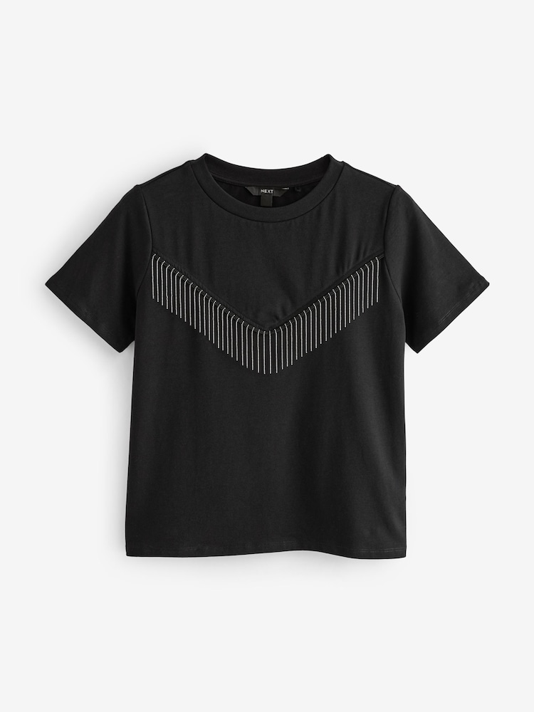 Black Embellished Western Cowboy Fringe T-Shirt - Image 4 of 5