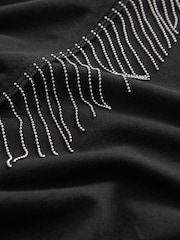 Black Embellished Western Cowboy Fringe T-Shirt - Image 5 of 5
