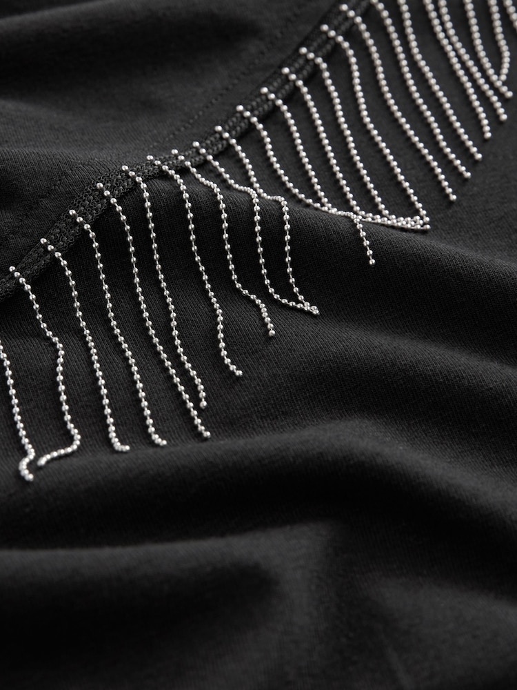 Black Embellished Western Cowboy Fringe T-Shirt - Image 5 of 5