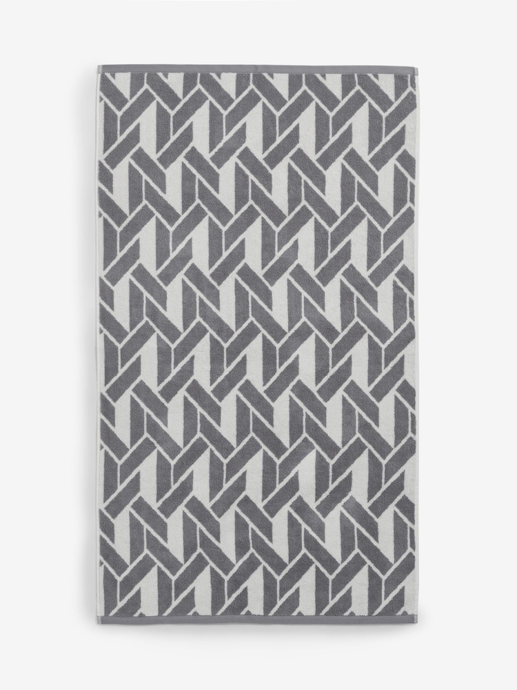 Grey Geo 100% Cotton Towel - Image 5 of 5
