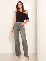 Lipsy Grey Diamante Mid Rise Wide Leg Jeans - Image 2 of 4