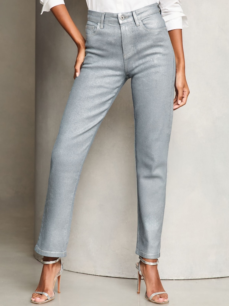 Lipsy Silver High Waist Straight Leg Jeans - Image 1 of 4