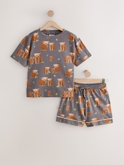 Charcoal Grey Hamish the Highland Cow 100% Cotton Short Sleeve Pyjamas - Image 1 of 3