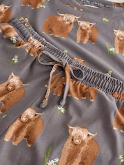Charcoal Grey Hamish the Highland Cow 100% Cotton Short Sleeve Pyjamas - Image 2 of 3